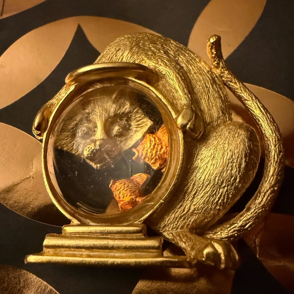 JJ Vintage Golden Cat Brooch with Orange Fish Unique Item